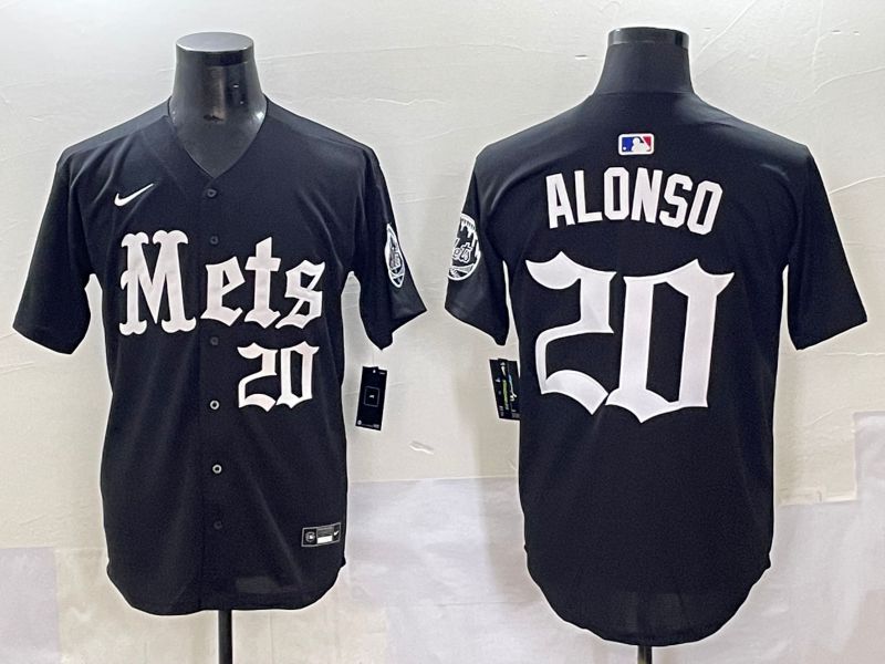 Men 2025 New York Mets #20 Alonso Black Five generations Joint Name Nike MLB Jersey style 8->new york mets->MLB Jersey